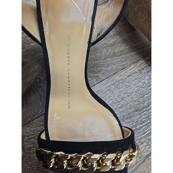 Giuseppe Zanotti Design Women's 36.5 (US 6) Black Suede Cork Wedges Gold Chain - Picture 7 of 16